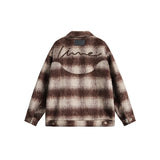 Unisex Jacket Vintage Plaid Loose Stand Collar Jacket Spring and Autumn Coat
