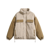 Unisex Coat Retro Contrast Color Thickened Cotton Padded Coat