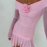 Women Dresses Autumn Sexy Slim Fit Hip Skirt Mesh Long Sleeve Dress