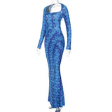 Women Dresses Spring Sexy Backless Slit Slim Fit Long Sleeve Dress