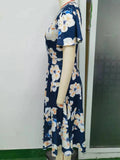 Women Evening Gown Sexy Casual V-neck Swing Printed Dress