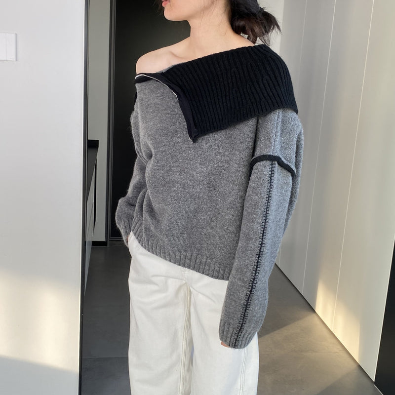 Women Winter Knitted Sweater Autumn Sweater Long Sleeve Zipper Sweater R8922