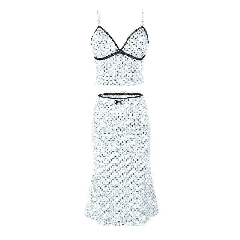 Women Dresses Summer Strap Tube Top Printed Slim Skirt Suit (Xds0414)