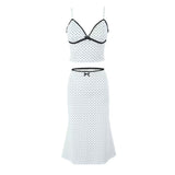 Women Dresses Summer Strap Tube Top Printed Slim Skirt Suit (Xds0414)