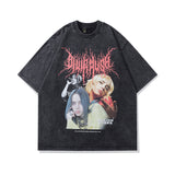 Men T Shirt Hip Hop Rapper Printed Worn Looking Washed-out Short Sleeve T-shirt