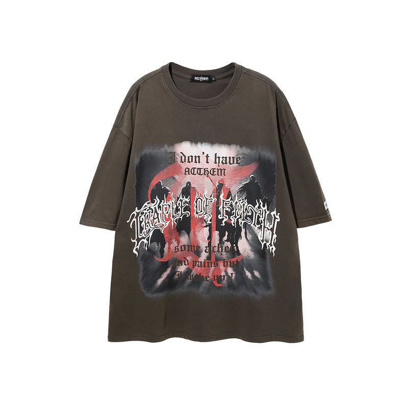 Men T Shirt Distressed Gothic Print Hiphopt Shirt