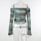 Women Dresses Mesh Tie-Dye Long Sleeve