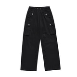 Men Sweatpants Workwear with Pocket Casual Pants Loose Wide-Leg Straight Trousers Drawstring Jogger Pants