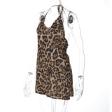 Women Dresses Summer Leopard Print Sexy Backless V-neck Dress