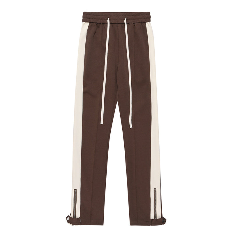 Men Sweatpants Casual Wide-Leg Trousers Loose Zip Slit Long Sports Pants