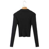 Women Sweater Knitwear Vintage Polo Lapel Lace-up Sweater Autumn Sexy Slim Long Sleeve Sweater