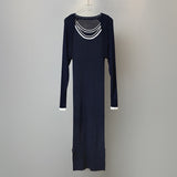 Women Dresses U-Neck Vest Camisole Dress Long Sleeve Cardigan Suit Knitted Maxi Dress