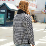 Women Trench Coat Autumn and Winter Cardigan Long Sleeve Lapel Houndstooth Composite Plush Coat