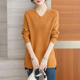 Women Knitwear Autumn and Winter V-neck Mid-Length Knitwear Loose Sweater