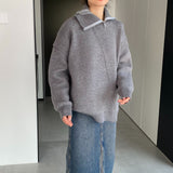Women Winter Knitted Sweater Autumn and Winter Loose-Fitting Long Sleeve Sweater 1t8850