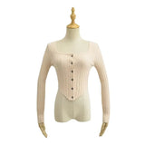 Women Sweater Knit Wear Square Collar Button Sweater Cardigan Top