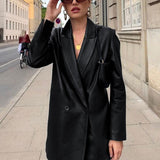 Women Trench Coat Autumn and Winter PU Leather Coat European and American Street Fashion Suit Long Sleeve Jacket