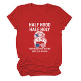 HALF HOOD HALF HOLY Loose Crew Neck Women's Short Sleeve T-Shirt