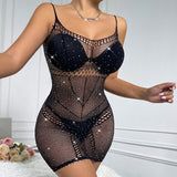 Women Dresses Hollow out Diamond in the Debris Suspender Skirt Backless Hip Skirt (Cy0417)