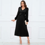 Women Date Dress Sexy V-neck Dress Long Skirt