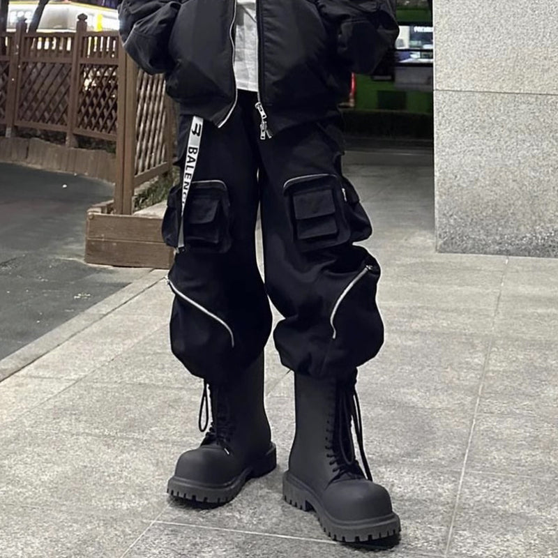 MIJKO Men Vintage Pants MIJKO Casual Pants Functional Multi-Bag Wide Leg Pants