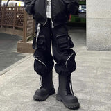 MIJKO Men Vintage Pants MIJKO Casual Pants Functional Multi-Bag Wide Leg Pants