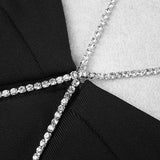 Women Evening Dress Crystal Drill Chain Straps Tulle Backless Evening Gown