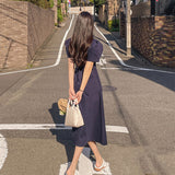 Women Dresses Polo Collar Lapel Puff Sleeve A- line Expansion Skirt Dress