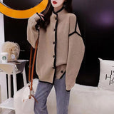 Women Knitted Cardigan Autumn and Winter Turtleneck Sweater Loose Single-Breasted Knitted Cardigan