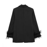 Women Suits Autumn Leisure Feather Cuffs Blazer