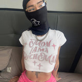Women T-shirt Spring/Summer Letters Rhinestone Navel Slim-Fit Short-Sleeved T-shirt