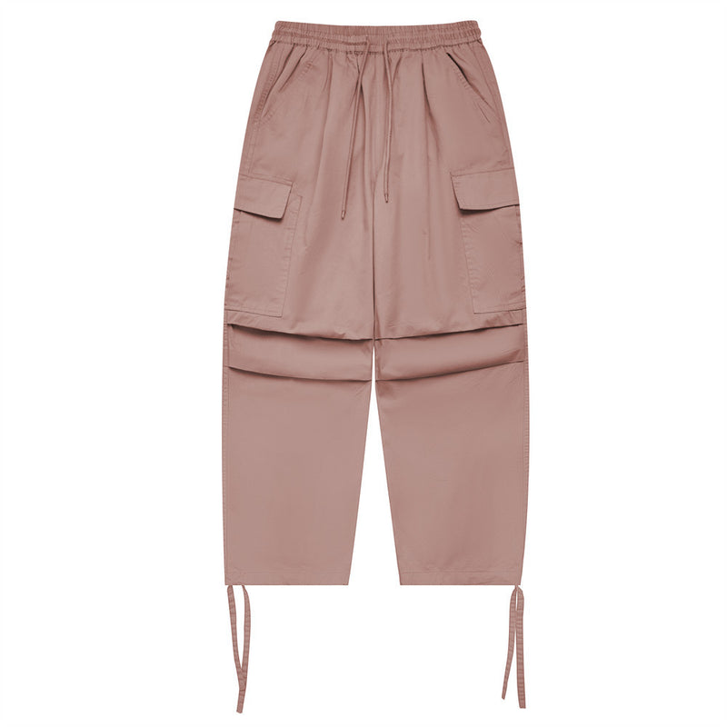 Men Sweatpants Loose Solid Color Knee Fold Movement Drawstring Ankle-Tied Trousers
