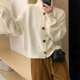 Women Knitted Cardigan Retro Turtleneck Button Autumn and Winter Sweater