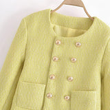 Women Woolen Coat Chanel Coat Tweed Double Breasted Cropped Top