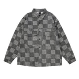 Men Jacket Coat Chessboard Plaid Long-Sleeve T-shirt Spring and Autumn Loose Shirt Coat