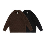 Unisex Sweater Autumn Vintage Plaid Lapel Sweater