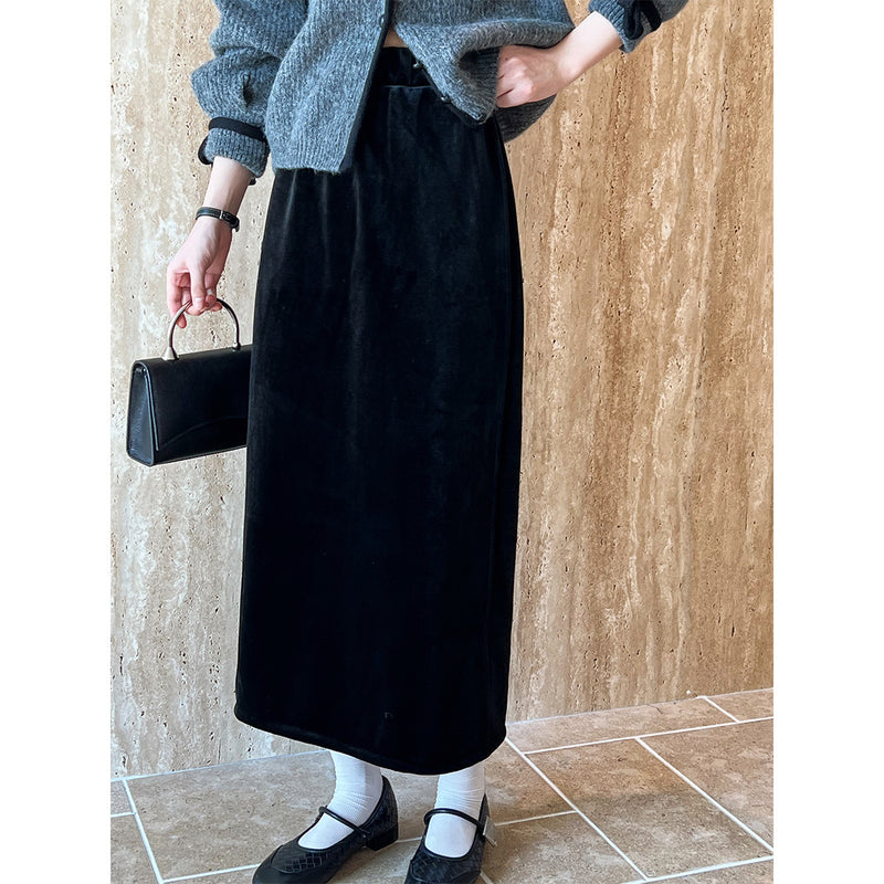 Women Skirt Straight Gold Velvet Skirt Autumn and Winter Hip Skirt
