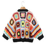 Women Sweater Knitwear Autumn and Winter Plaid Loose Knitted Cardigan Sweater
