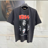 Men T-shirts KISS Band 9697 Printed Vintage Washed Old Short Sleeves