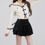 Women Knitted Pullover Bow Long-Sleeved Sweater Spring and Autumn Women's Short Top