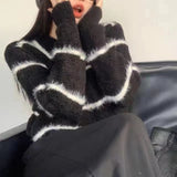 Women Knitwear Fall and Winter Lapels Double Zipper Sweater Loose Knitted Cardigan