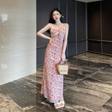 Women Dresses Spring Long Skirt Slim Floral Strap Dress (Csm202403)