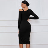 Women Dress off-Shoulder Autumn and Winter Sheath Long Sleeve Sexy Dress