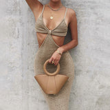 Women Dresses Hollow Backless Sling Dress Slim Fit Long Dress