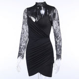 Women Dresses Sexy V-neck Slim Fit Hip Skirt Sexy Lace Long Sleeve Dress (Csm202403)