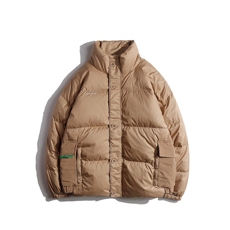 Unisex Winter Cotton Coat Three-Dimensional Pocket Hooded down Jacket Retro Workwear down Jacket