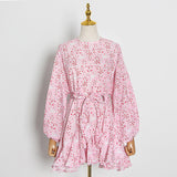 Women Dresses Spring Retro round-Neck Long-Sleeved Dress Short Skirt (Qymy0409)