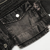 Women Jacket Ripped Short Denim Jacket Autumn Zipper Decorations Jacket