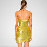 Women Dresses Sexy Backless Gold Sequined Dress Hip Skirt (Zns0409)
