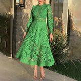 Women Dresses Spring Stand Collar Embroidery Hollow Dress (Qymy0409)